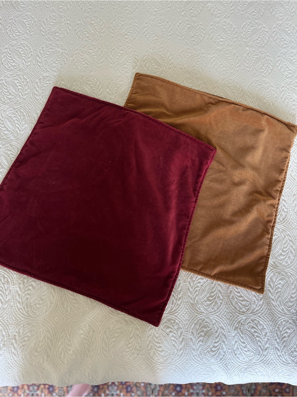 Crate & Barrel Set Of 2 Velvet Throw Pillow Covers Brick Red/Copper 20” Square